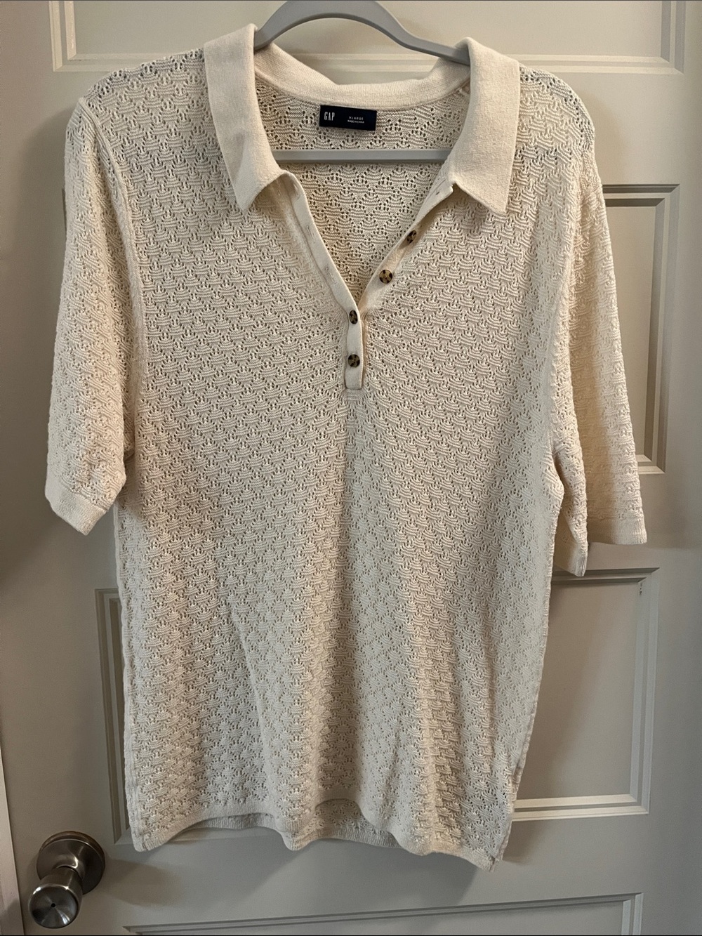 GAP Ivory Open-Knit Polo Top